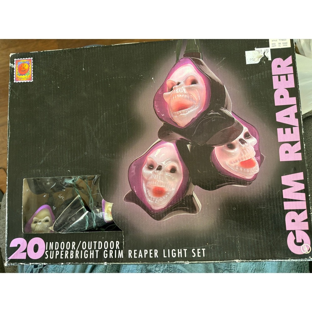 Vintage 1996 Seasonal Specialties Grim Reaper Blow Mold String Light Set 20ct